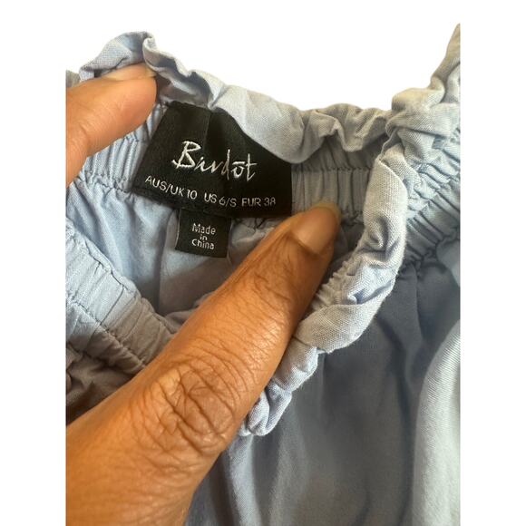 Bardot Women's Off-Shoulder Ruffle Mini Dress US 6 Light Blue 100% Viscose - Picture 6 of 11